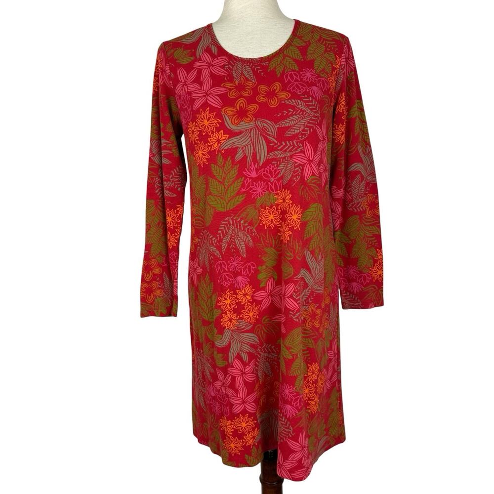 Gudrun Sjoden Dress Medium Red Floral Organic Cotton Shift Lagenlook A-Line